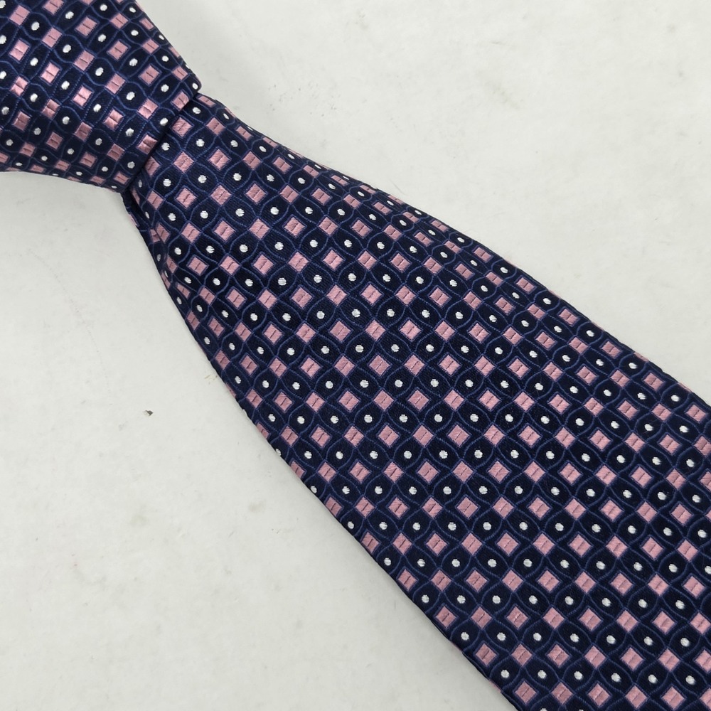 JOS A BANK Executive Mens Silk Necktie Blue & Pink Geometric Print Tie